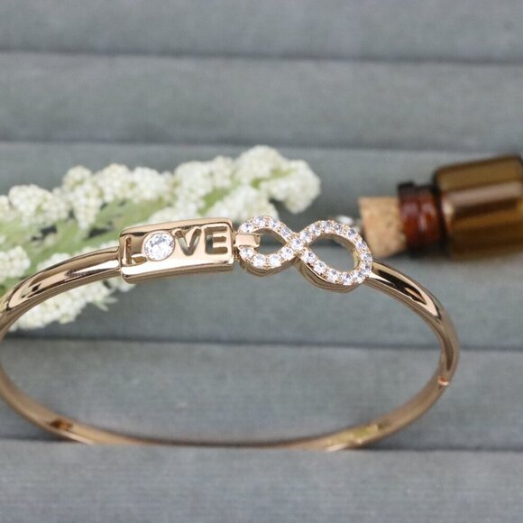 Rose Gold LOVE & Infinity Symbol Bangle with Sparkling Stones, XPBL0476 - Picture 9 of 12
